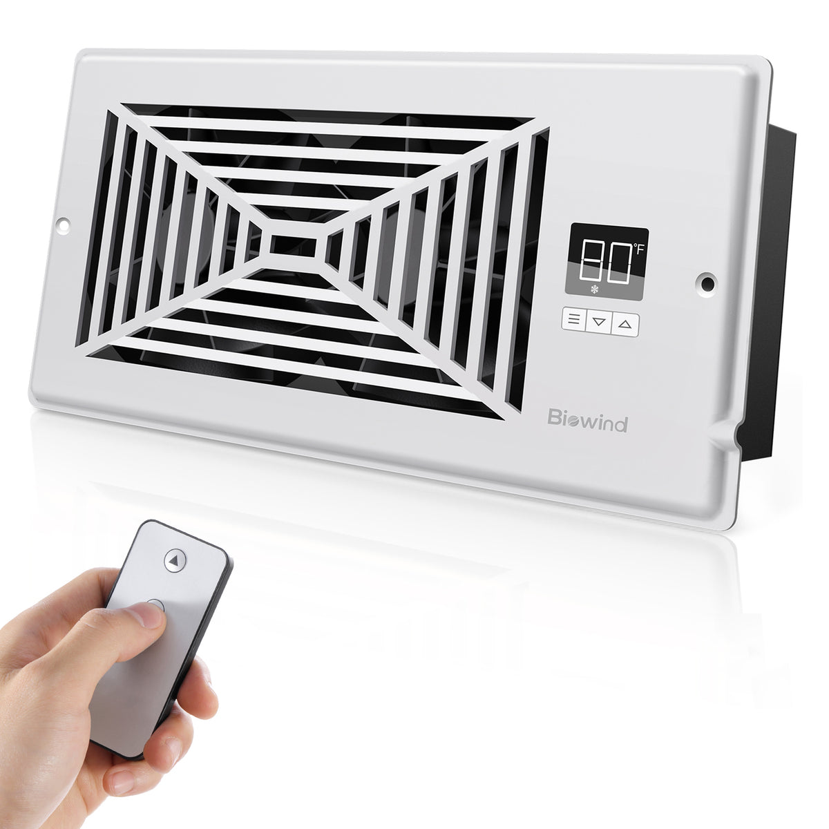 Biowind Quiet Smart Register Booster Fan Fits 4" x 10" Vent Opening - White