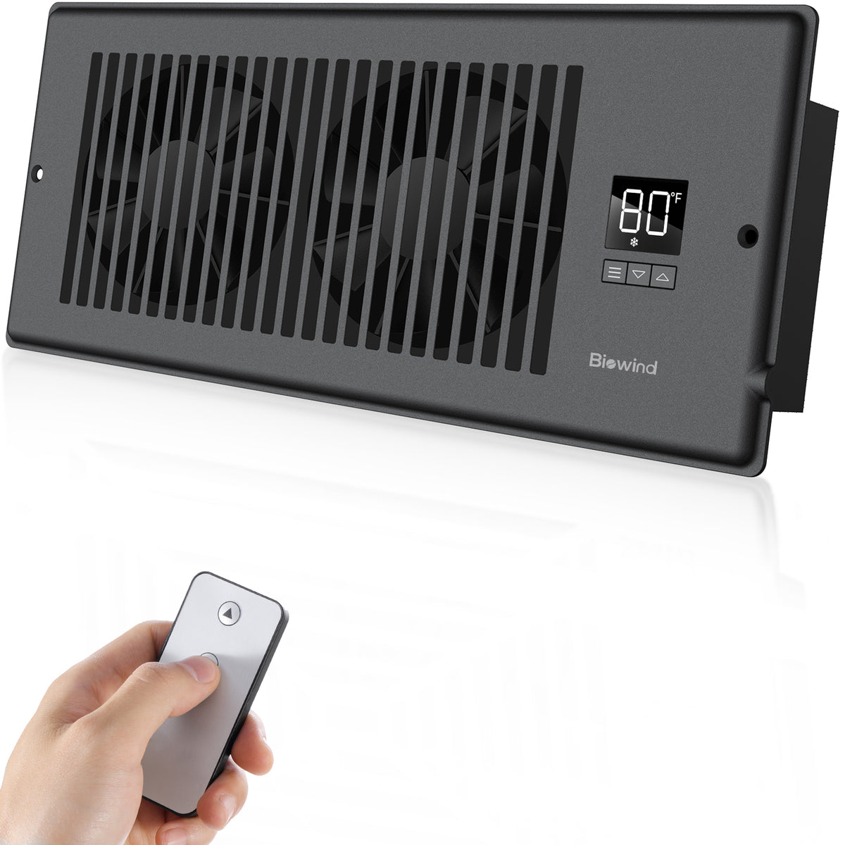 Biowind Quiet Smart Register Booster Fan Fits 4" x 12" Vent Opening - Black