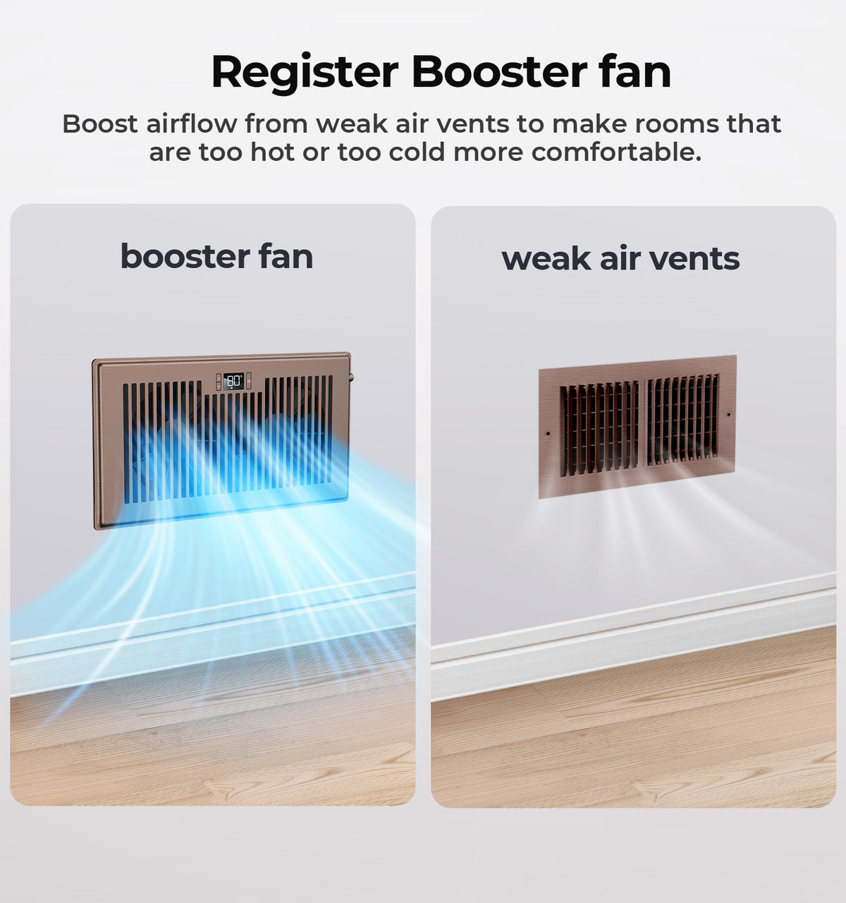 Biowind Quiet Smart Register Booster Fan Fits 6" x 12" Vent Opening - Bronze