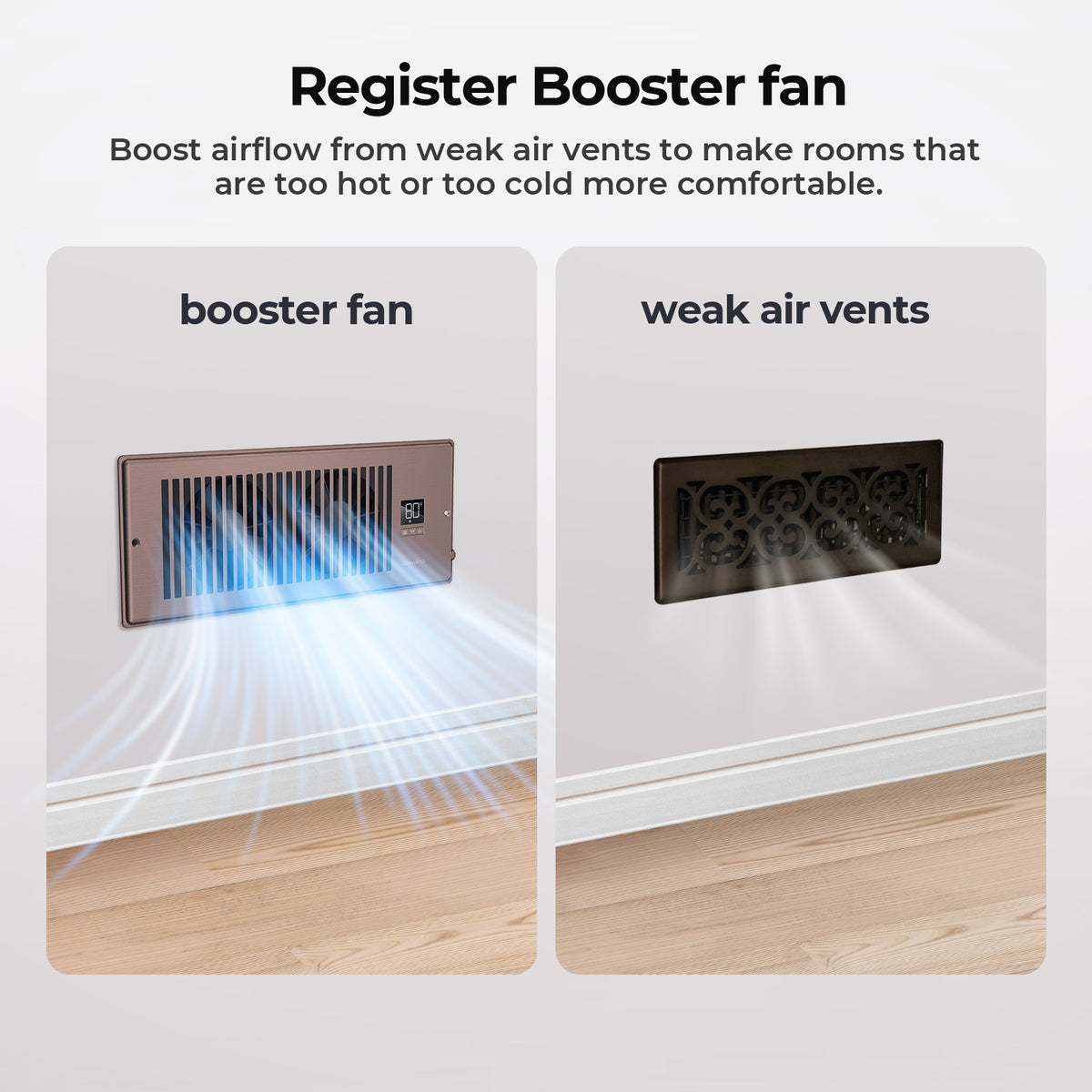 Biowind Quiet Smart Register Booster Fan Fits 4" x 12" Vent Opening - Bronze