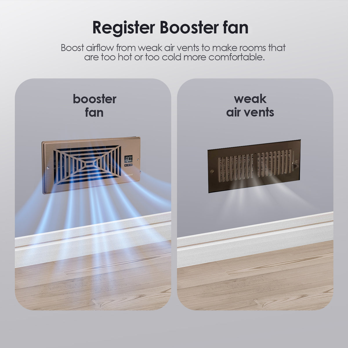 Biowind Quiet Smart Register Booster Fan Fits 4" x 10" Vent Opening - Bronze