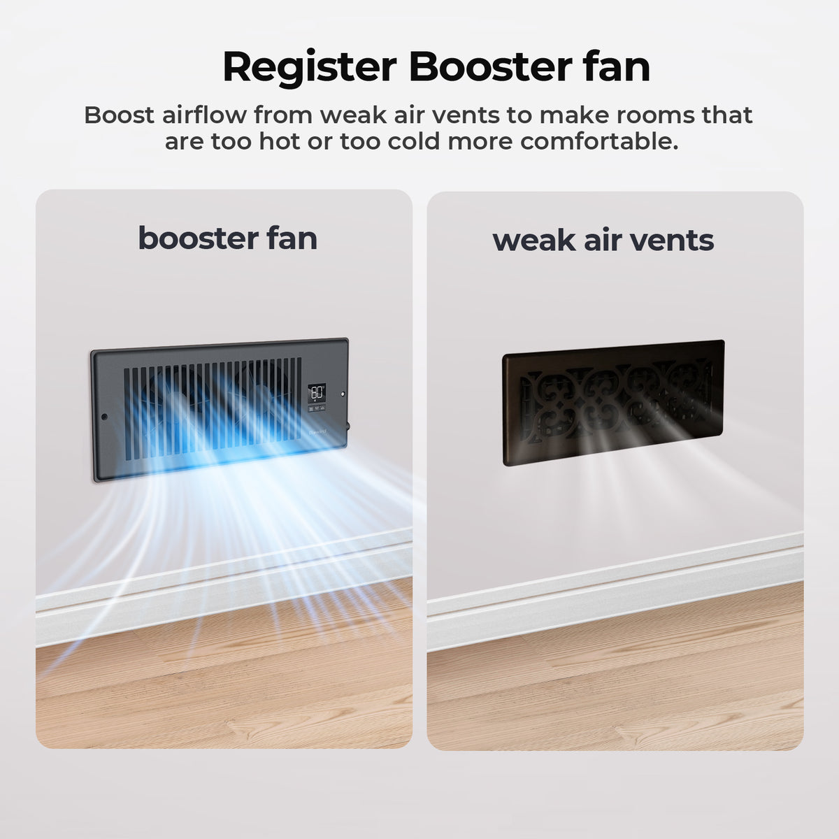 Biowind Quiet Smart Register Booster Fan Fits 4" x 12" Vent Opening - Black