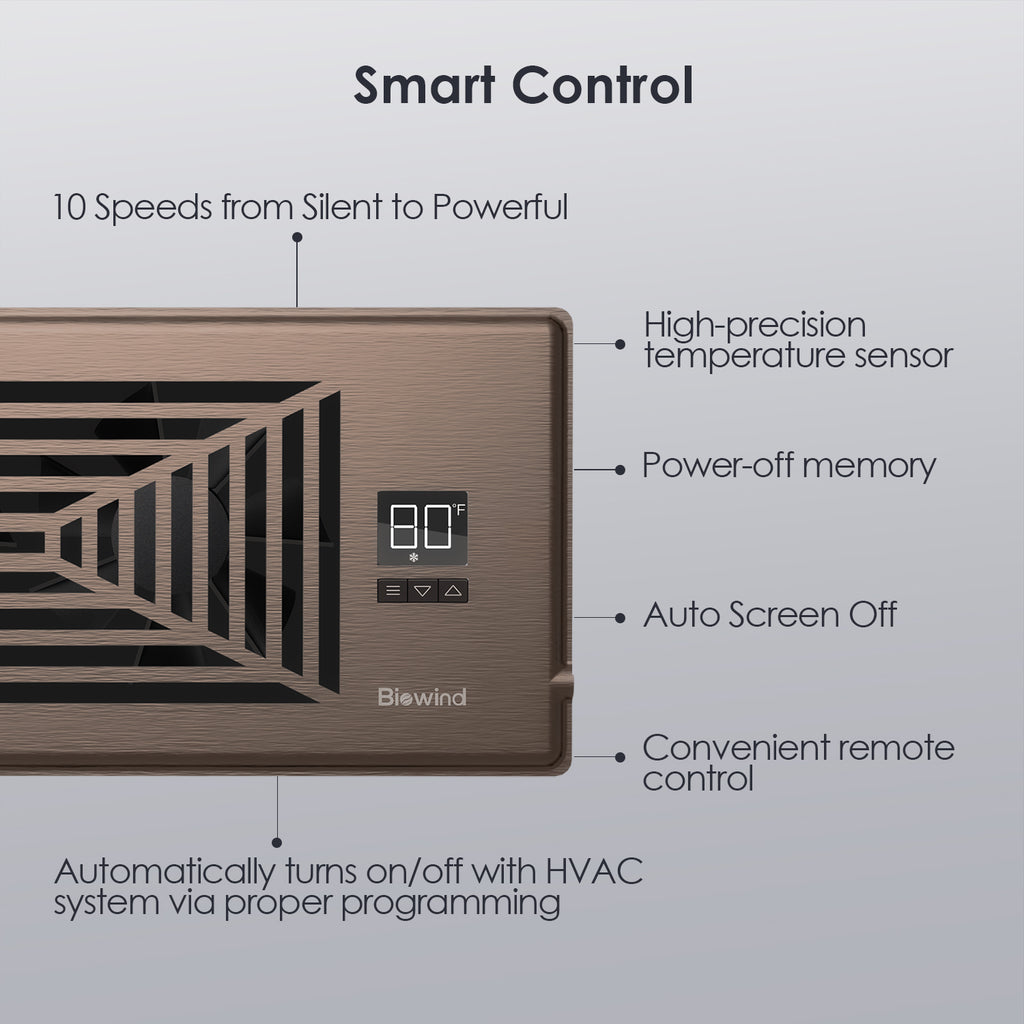 Biowind Quiet Smart Register Booster Fan Fits 4" x 10" Vent Opening - Bronze
