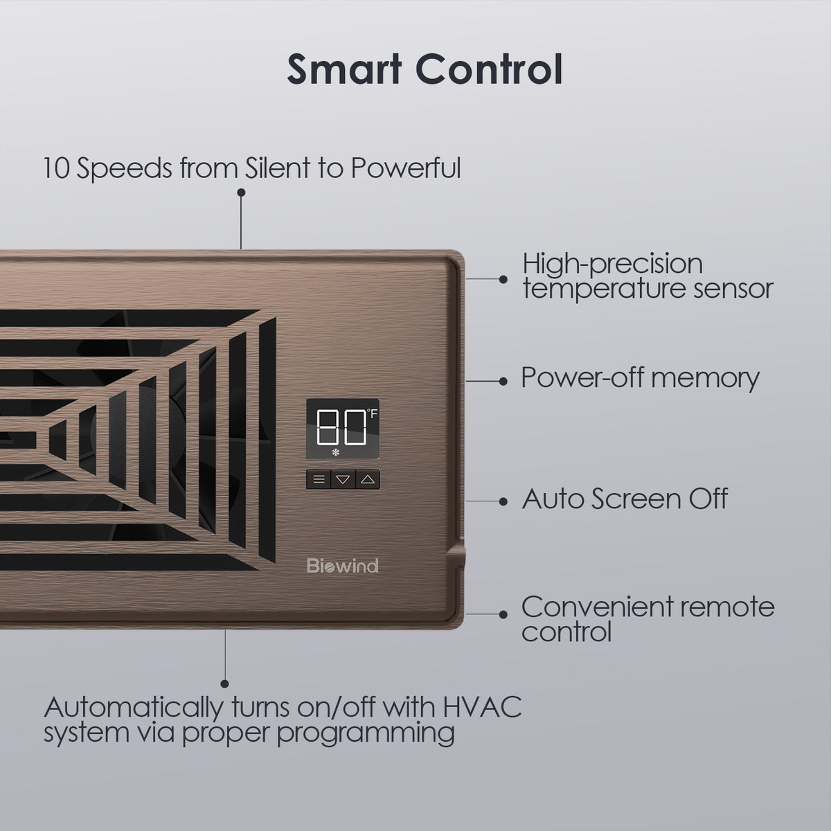 Biowind Quiet Smart Register Booster Fan Fits 4" x 10" Vent Opening - Bronze