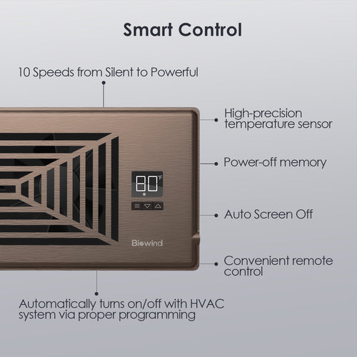 Biowind Quiet Smart Register Booster Fan Fits 4" x 10" Vent Opening - Bronze