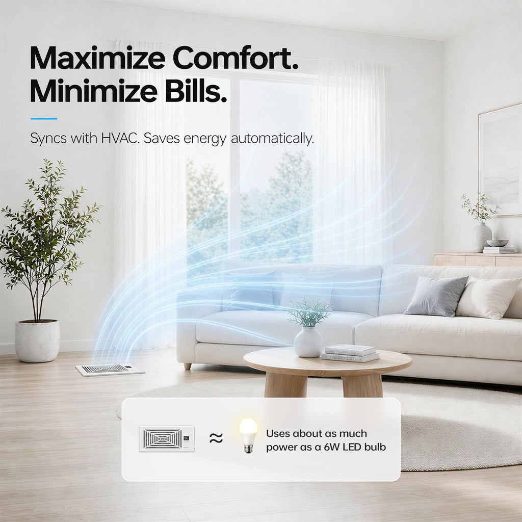 Biowind Quiet Smart Register Booster Fan Fits 4" x 10" Vent Opening - White