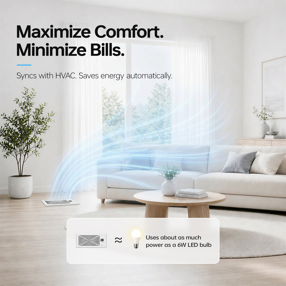 Biowind Quiet Smart Register Booster Fan Fits 4" x 10" Vent Opening - White
