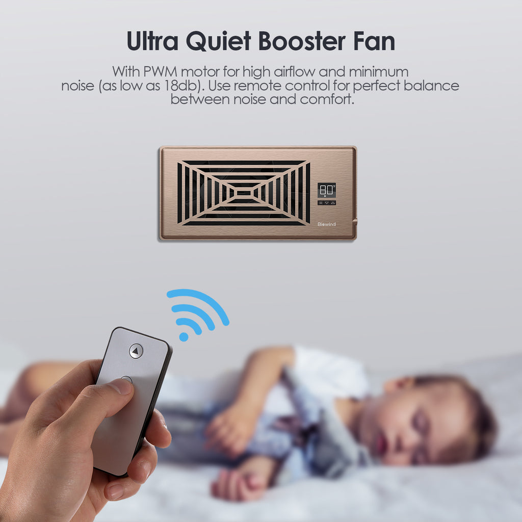 Biowind Quiet Smart Register Booster Fan Fits 4" x 10" Vent Opening - Bronze