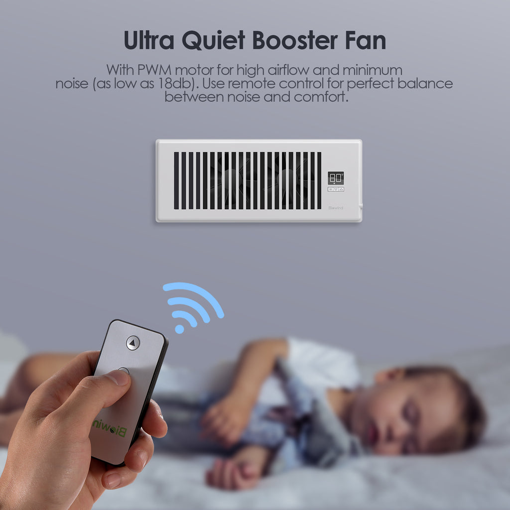 Biowind Quiet Smart Register Booster Fan Fits 4" x 12" Vent Opening - White