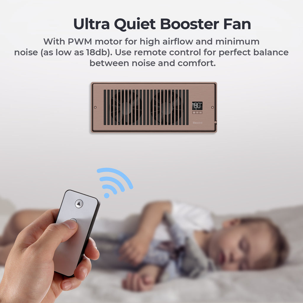 Biowind Quiet Smart Register Booster Fan Fits 4" x 12" Vent Opening - Bronze