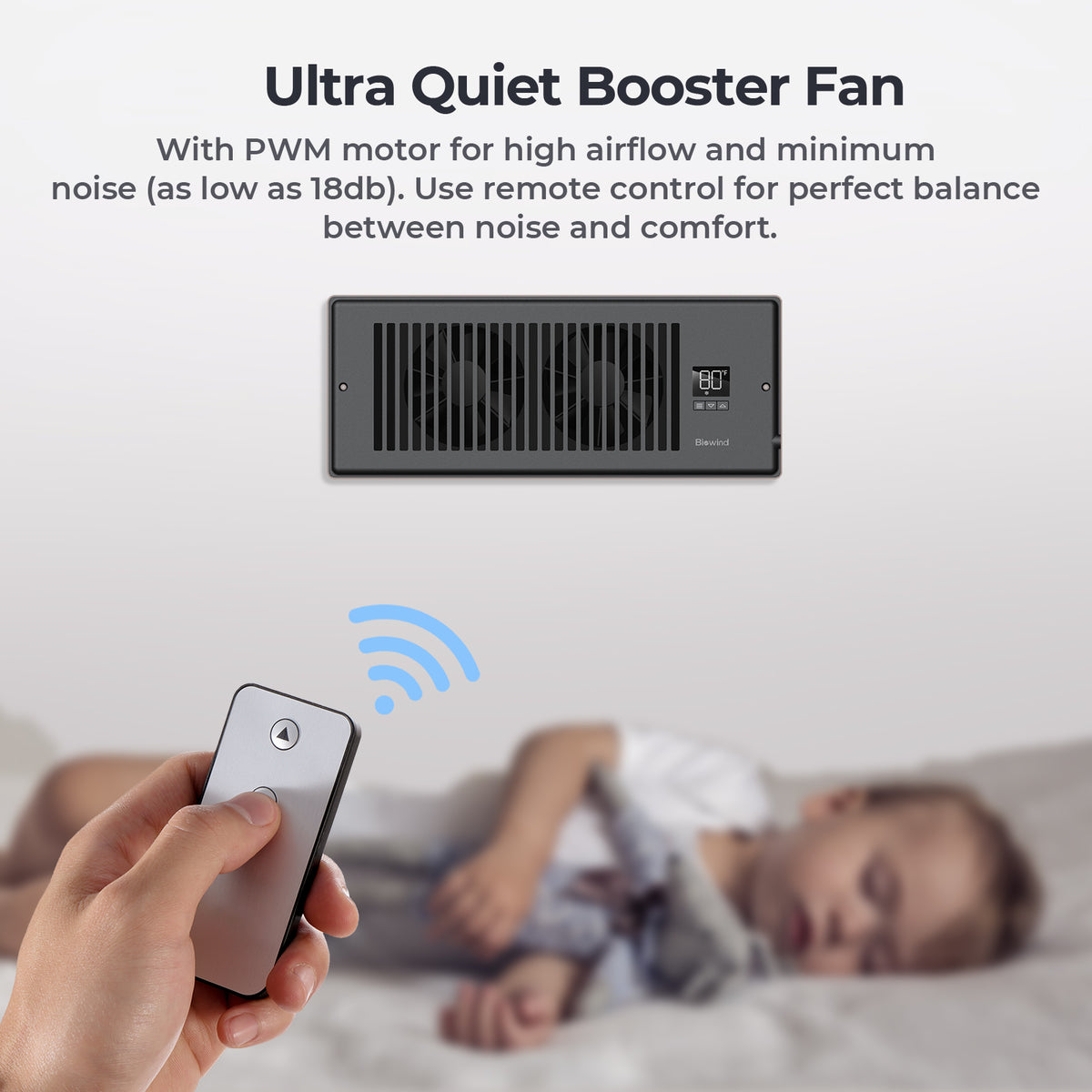 Biowind Quiet Smart Register Booster Fan Fits 4" x 12" Vent Opening - Black