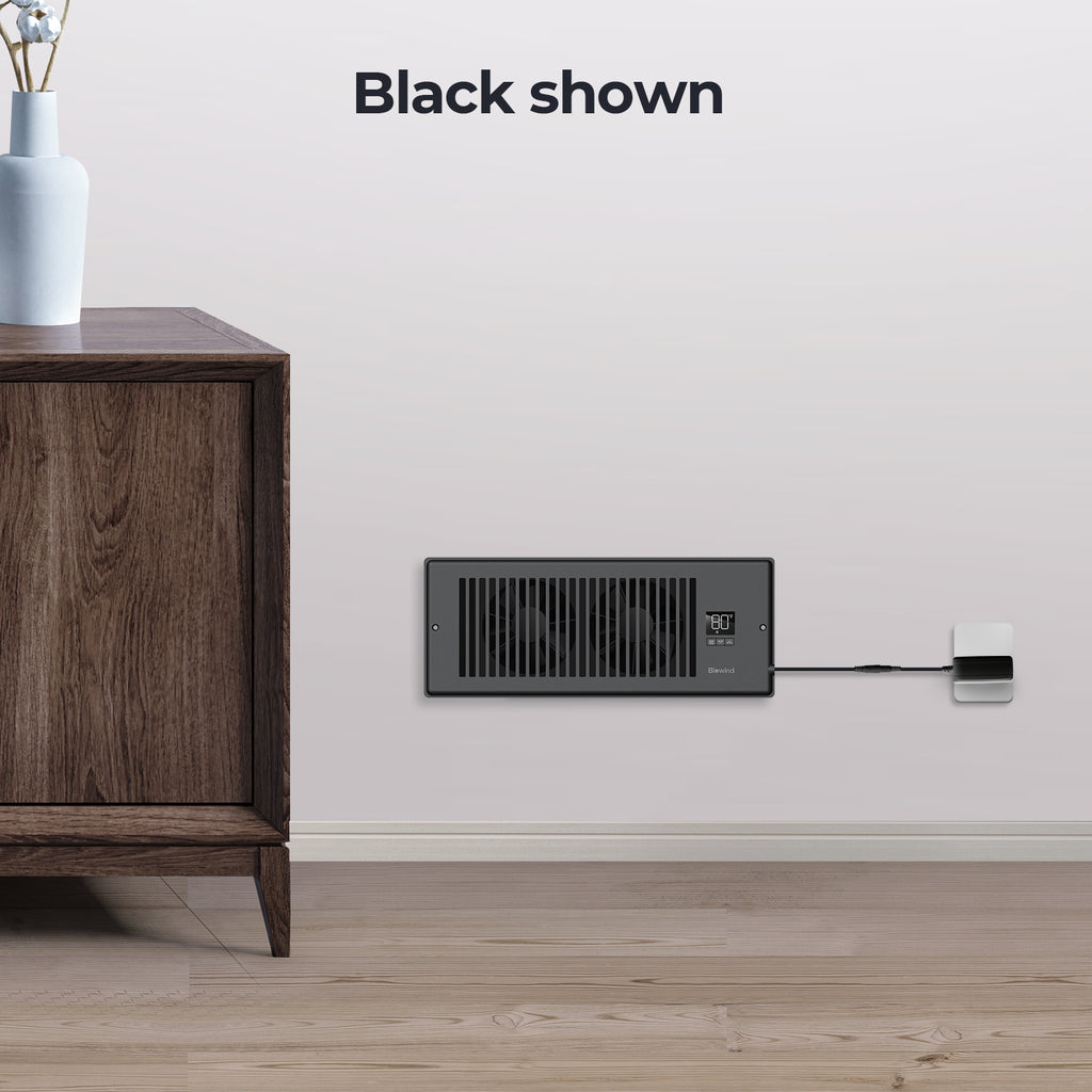 Biowind Quiet Smart Register Booster Fan Fits 4" x 12" Vent Opening - Black