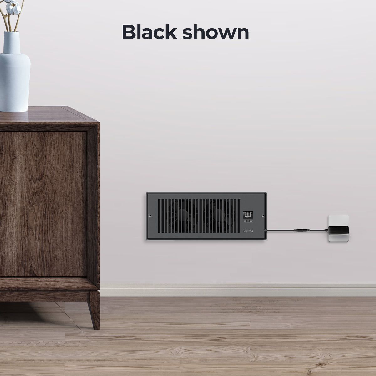 Biowind Quiet Smart Register Booster Fan Fits 4" x 12" Vent Opening - Black