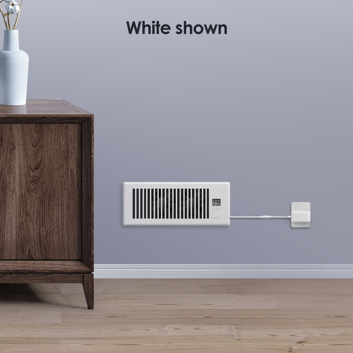 Biowind Quiet Smart Register Booster Fan Fits 4" x 12" Vent Opening - White