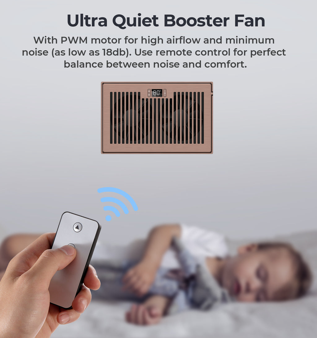 Biowind Quiet Smart Register Booster Fan Fits 6" x 10" Vent Opening - Bronze