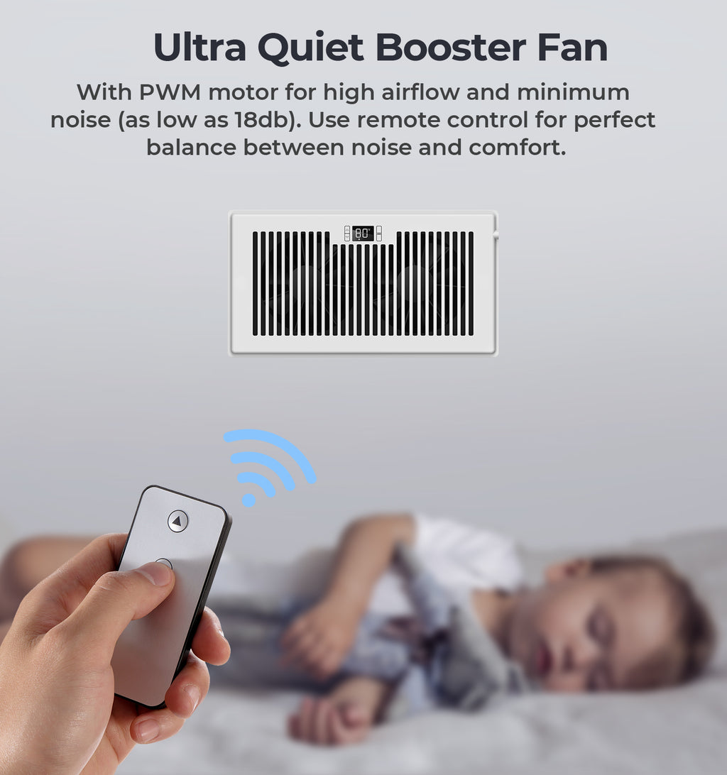 Biowind Quiet Smart Register Booster Fan Fits 6" x 12" Vent Opening - White