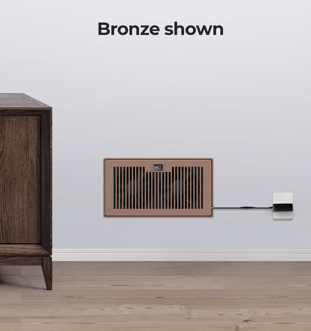 Biowind Quiet Smart Register Booster Fan Fits 6" x 12" Vent Opening - Bronze