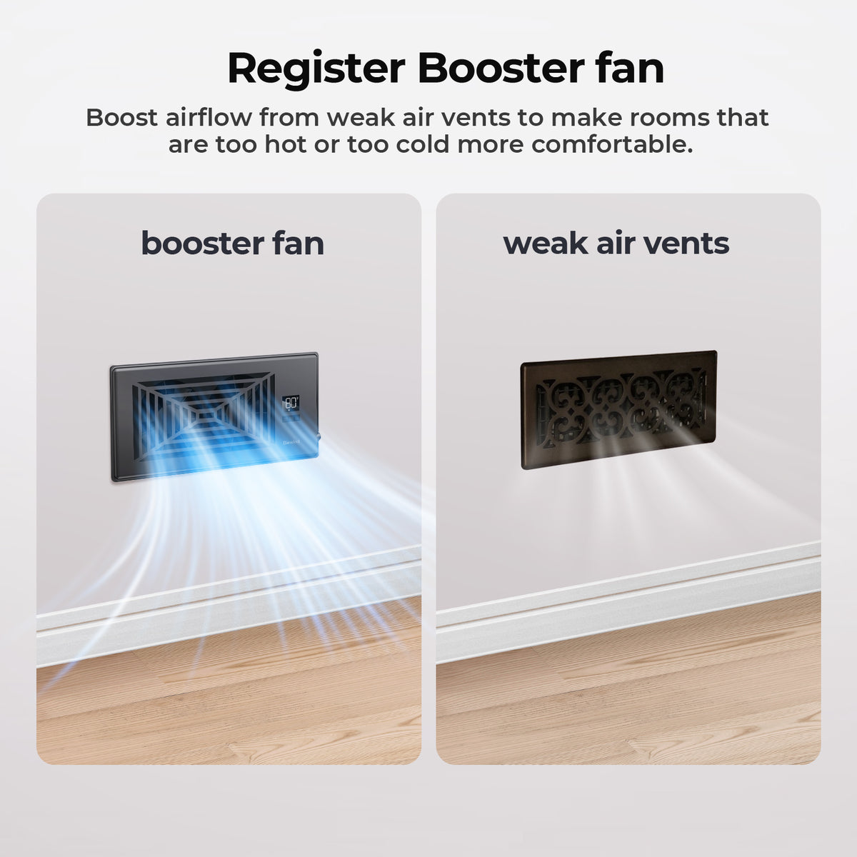 Biowind Quiet Smart Register Booster Fan Fits 4" x 10" Vent Opening - Black