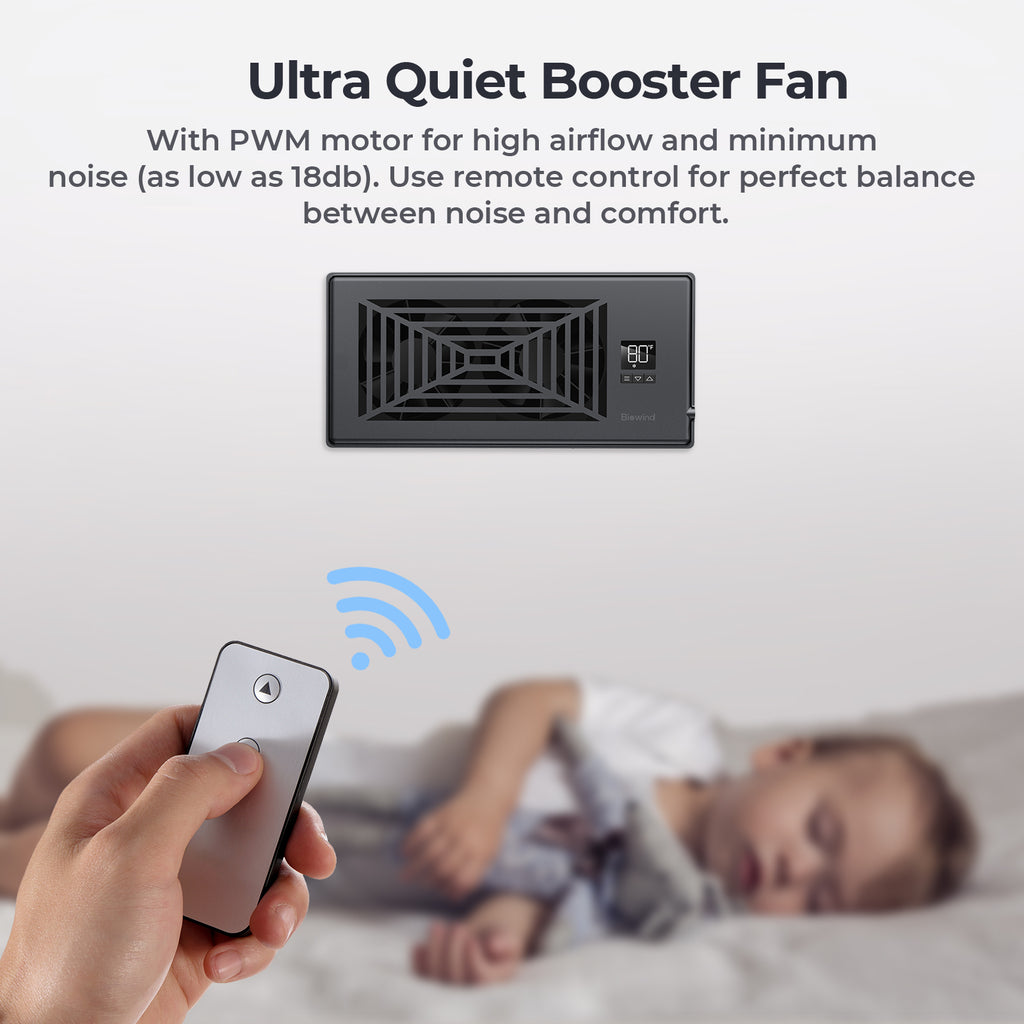 Biowind Quiet Smart Register Booster Fan Fits 4" x 10" Vent Opening - Black