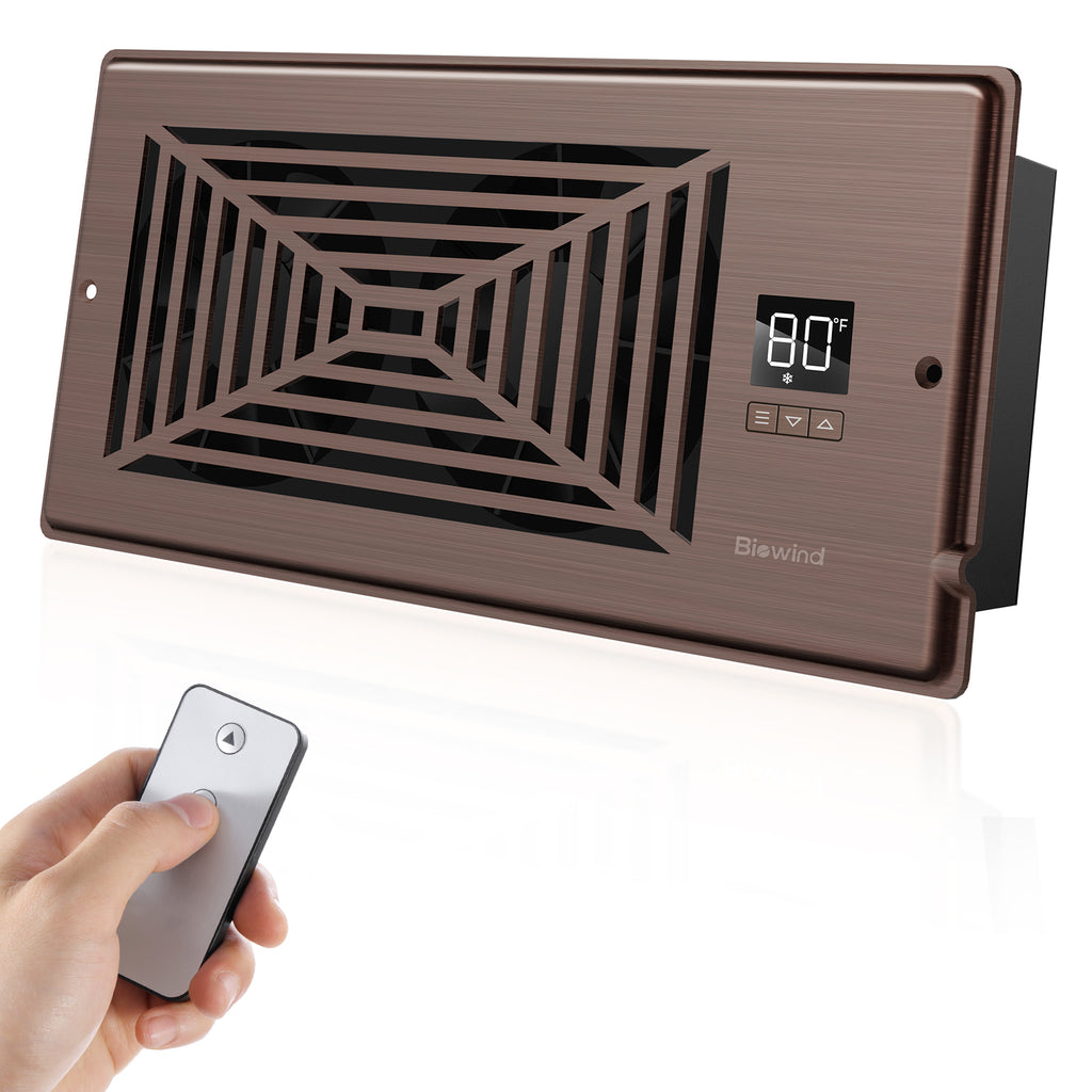 Biowind Quiet Smart Register Booster Fan Fits 4" x 10" Vent Opening - Bronze